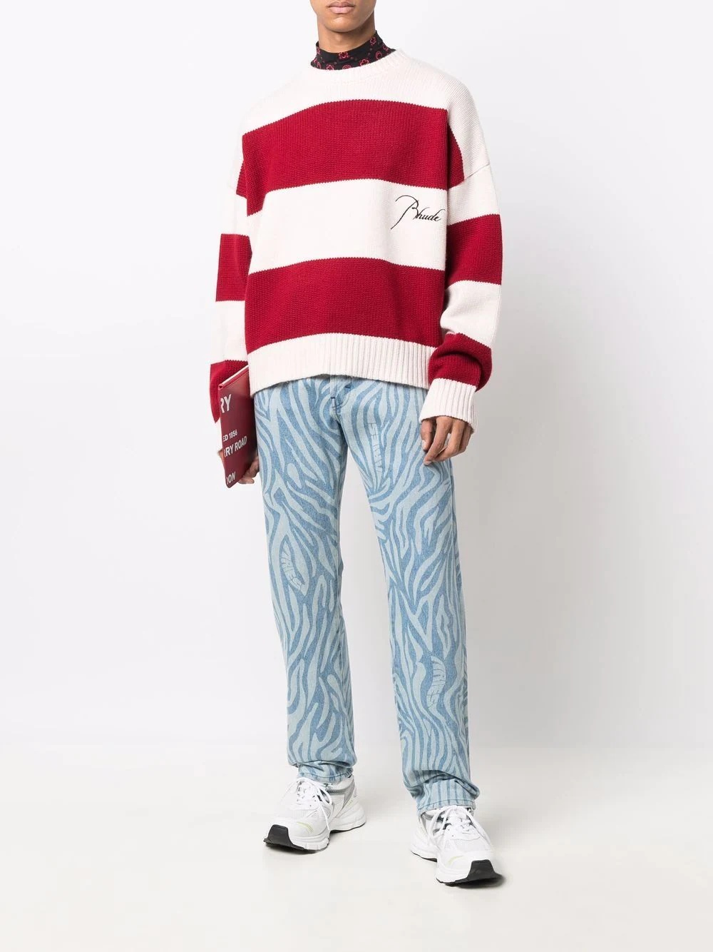 embroidered-logo striped crewneck sweater - 2