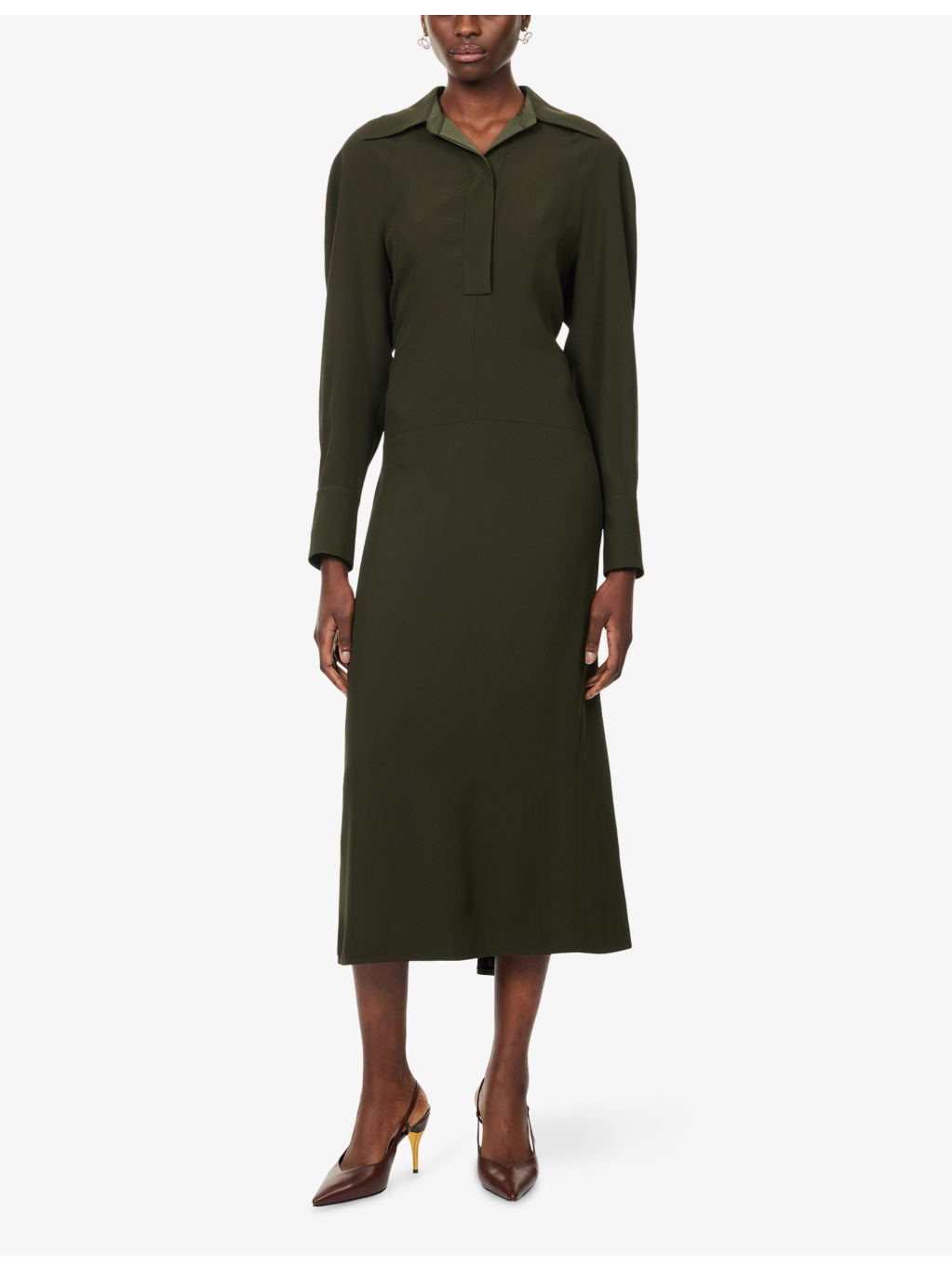 Regular-Fit Long-Sleeves Woven Midi dress - 3