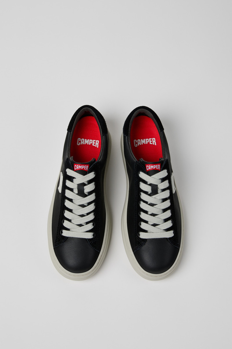 Black Leather and Nubuk Sneakers for Women. 4