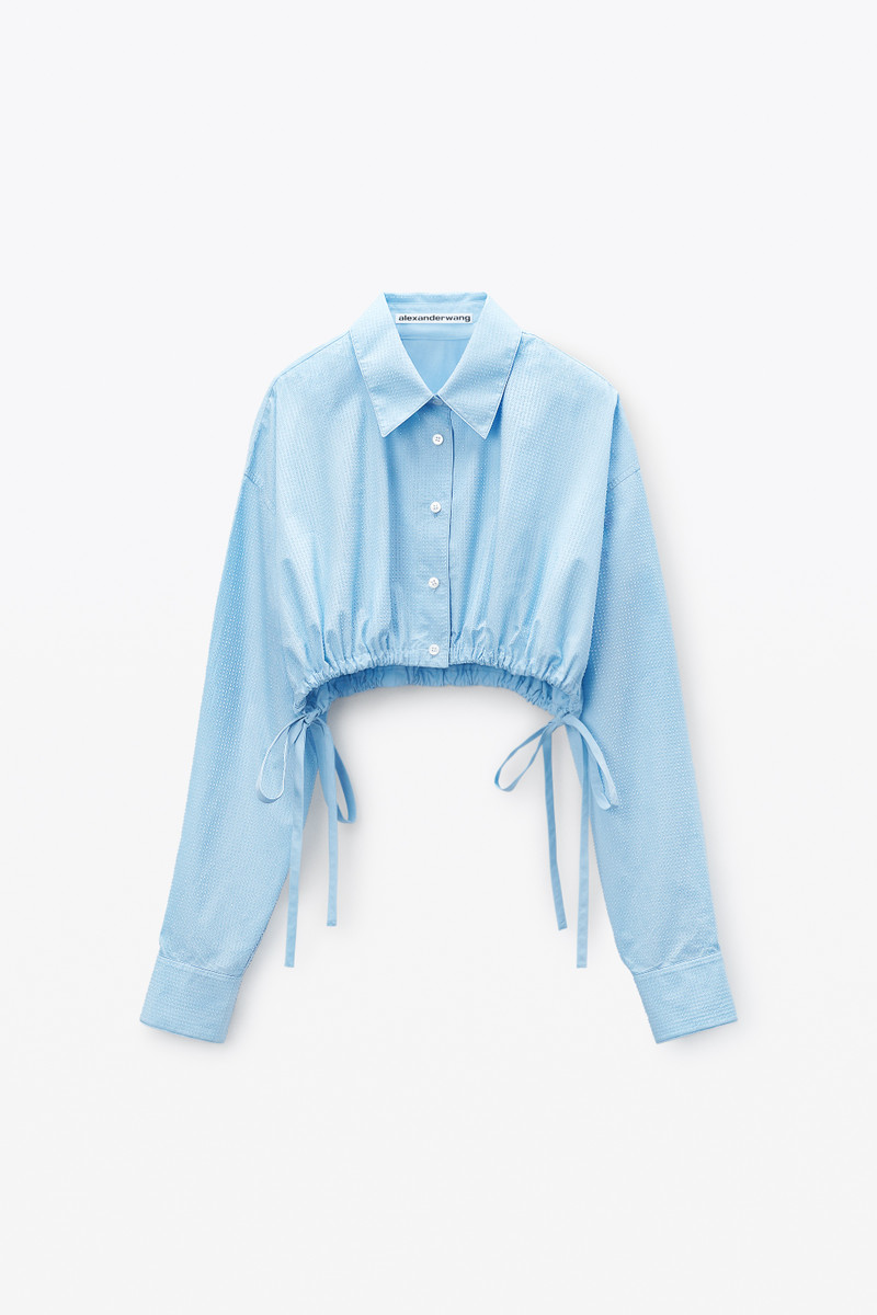 Cropped Drawstring Blouse in Cotton & Crystal Hotfix 1
