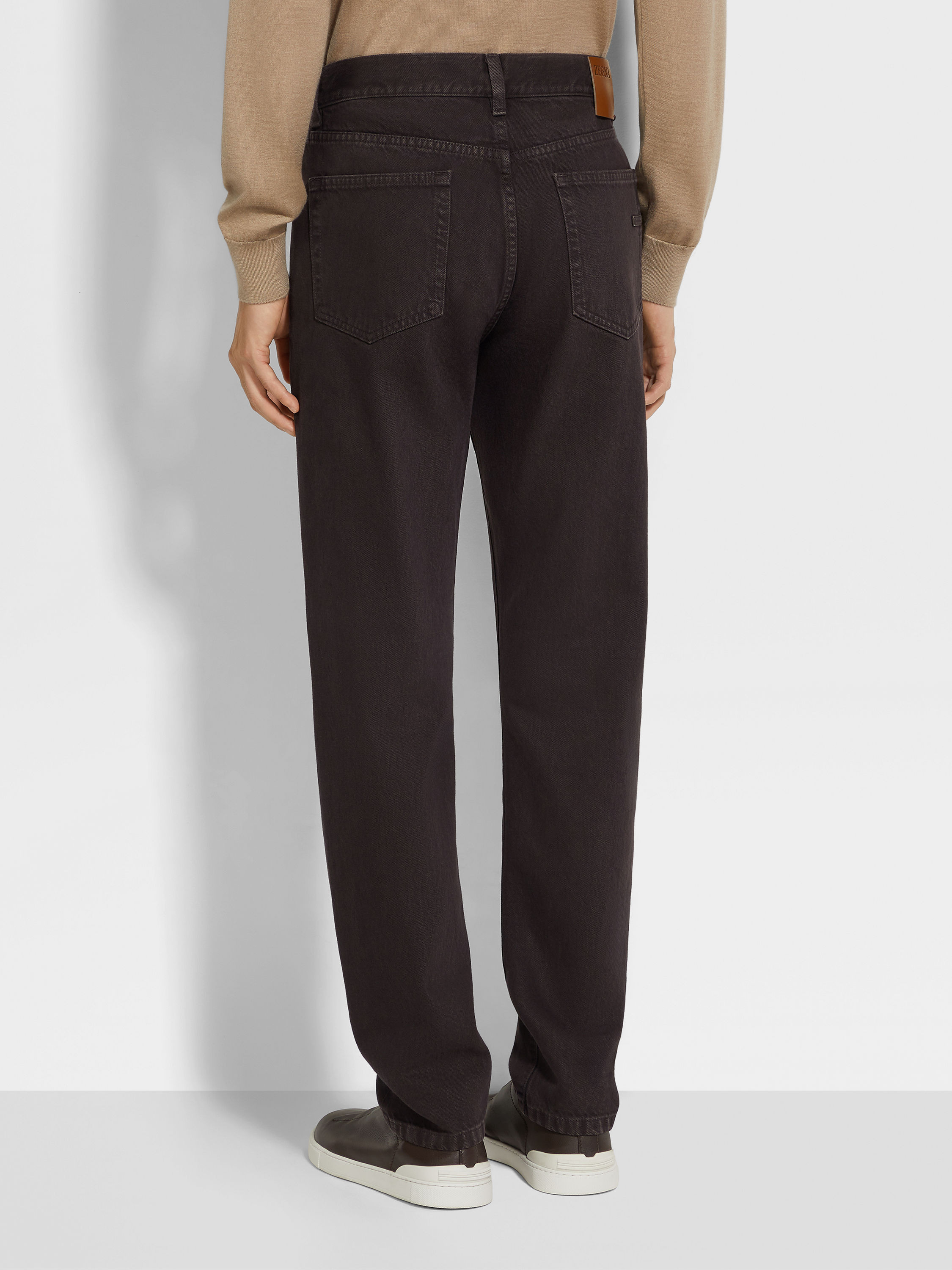 DARK BROWN COTTON ROCCIA JEANS - 5