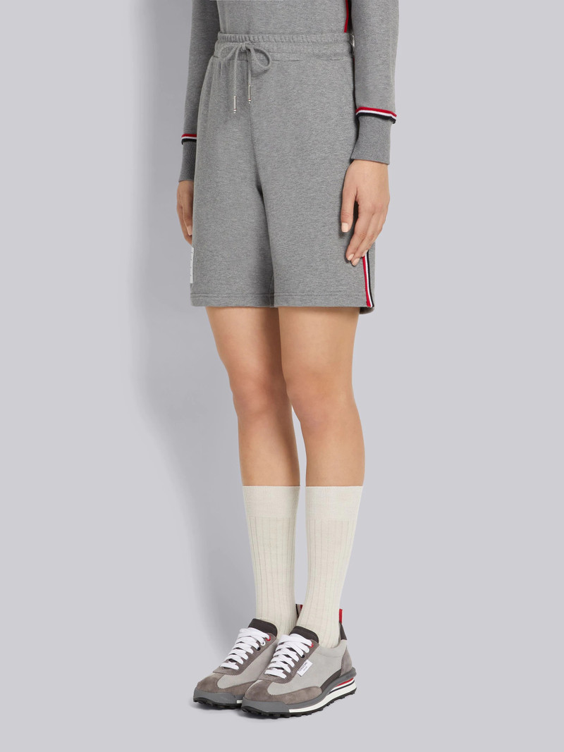 Thom Browne Medium Grey Cotton Loopback Contrast Stripe Framing Mid-thigh Shorts outlook