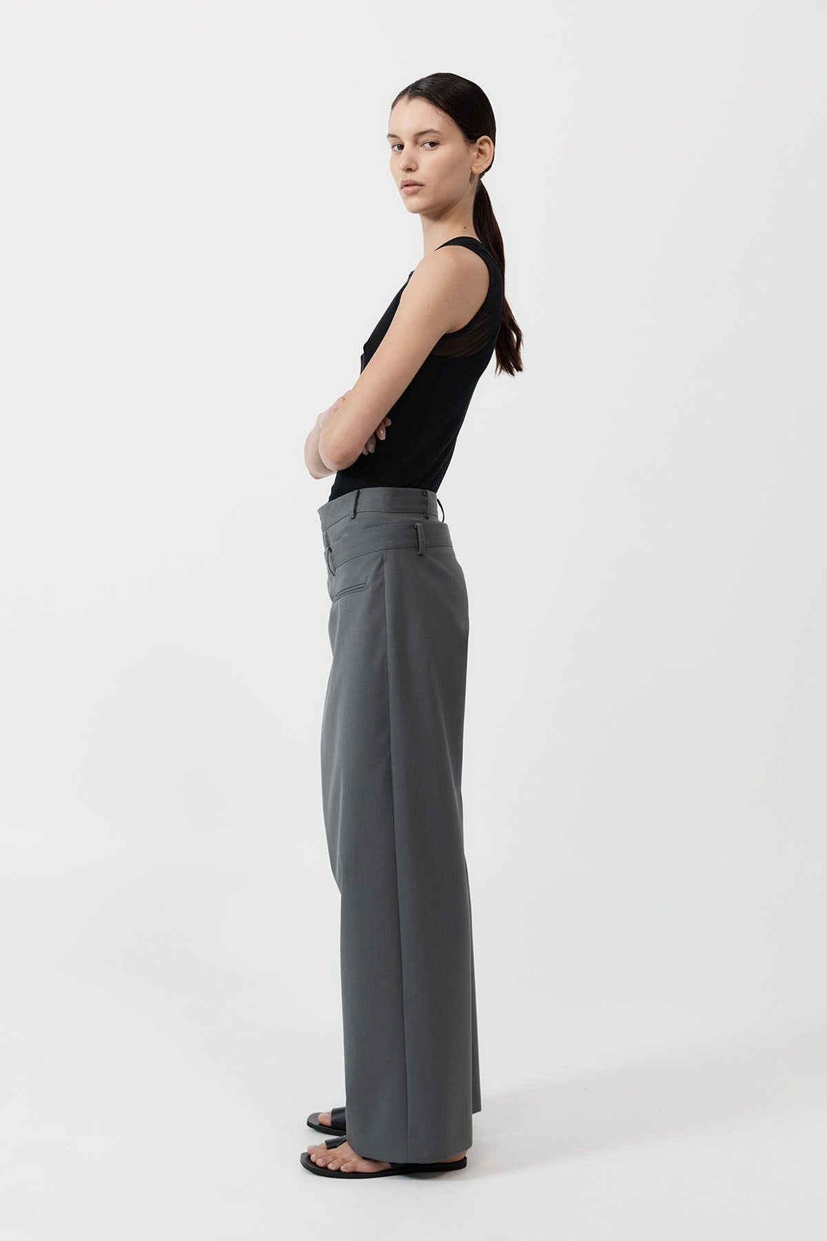 Deconstructed Waist Pants - Pewter Grey - 4