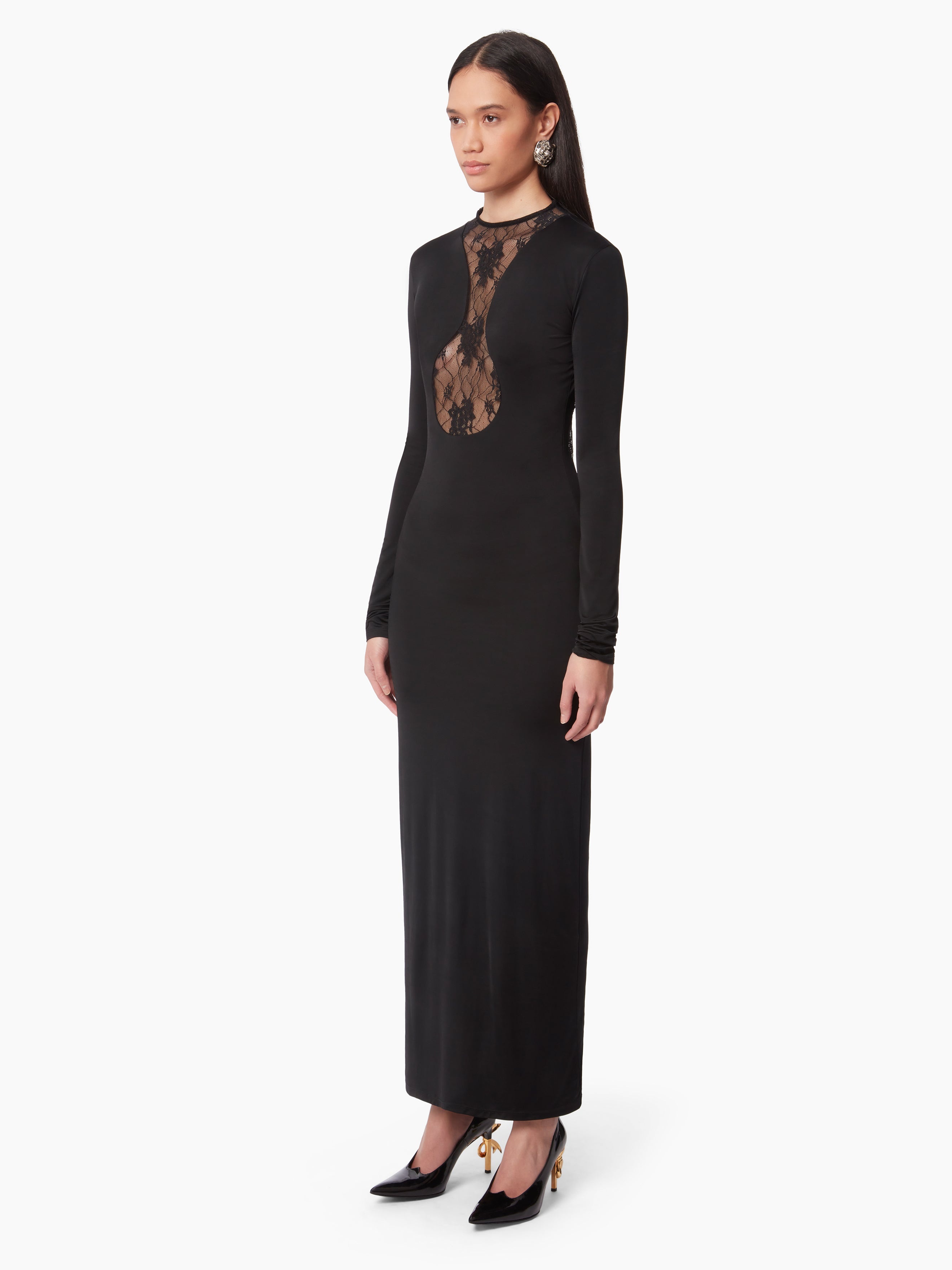 LONG DRESS WITH LACE INSERTS - 2