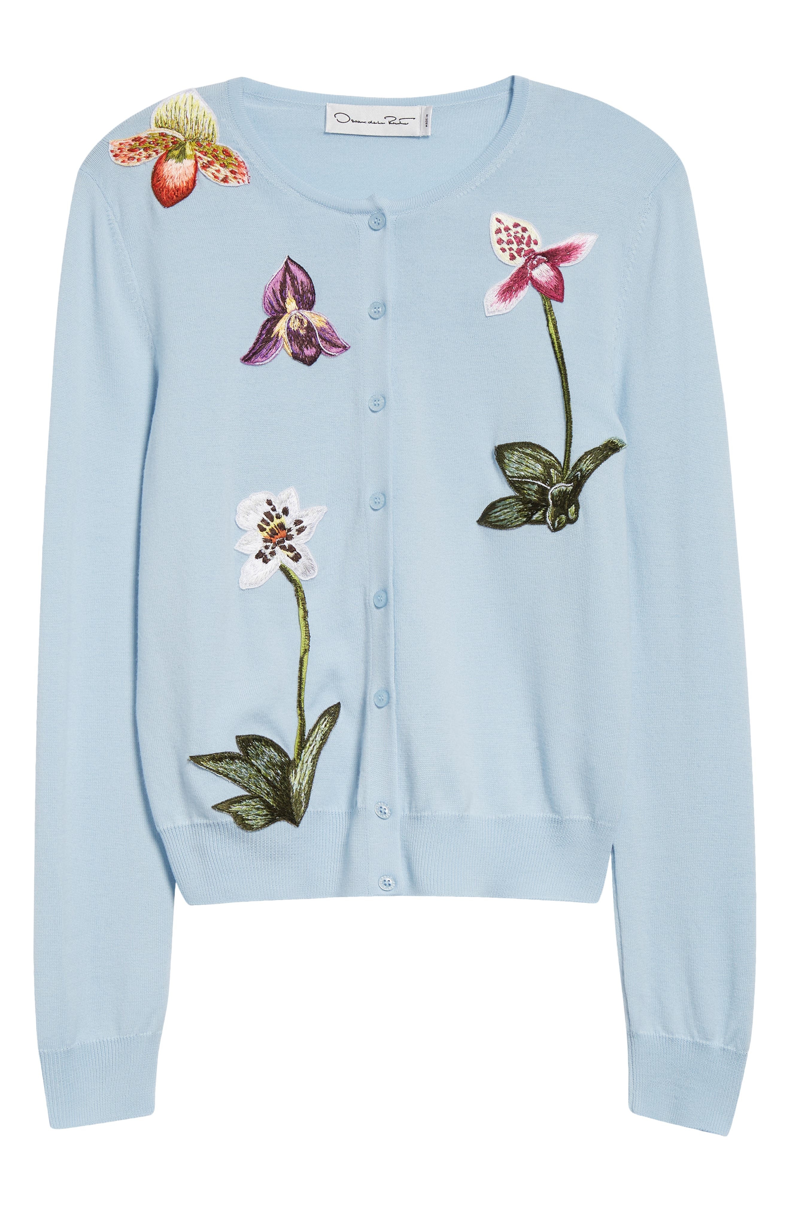 Oscar de la Renta Orchid Embroidered Virgin Wool Cardigan in Light Blue at Nordstrom - 6