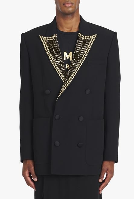 Black eco-designed blazer with gold-tone studded embroidery - 5