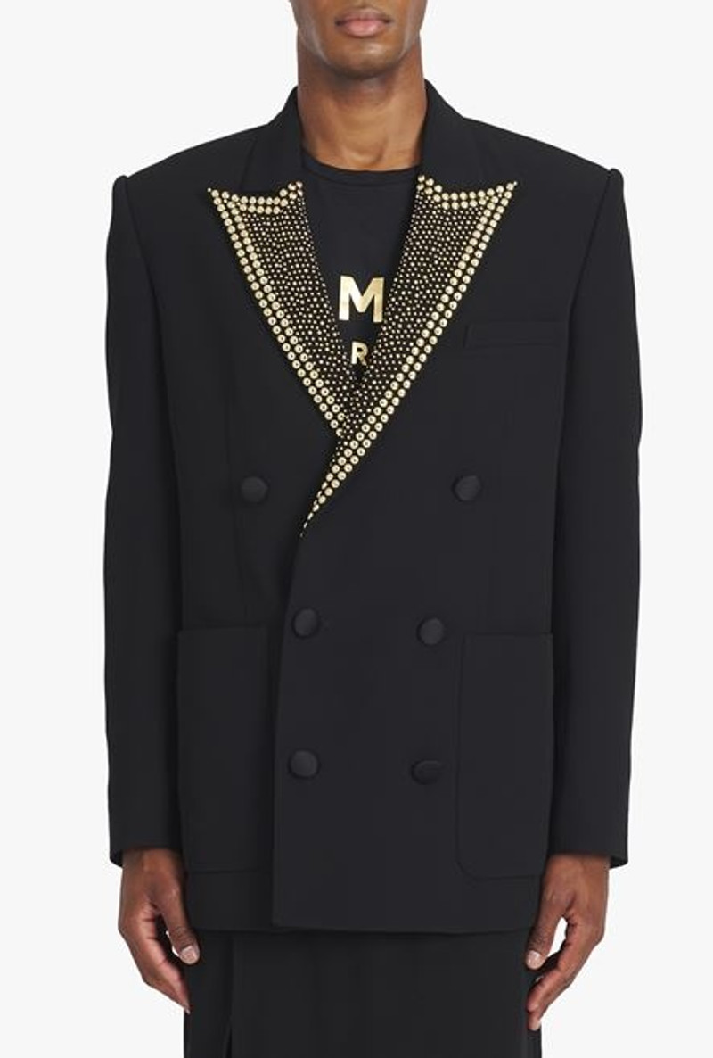 Black eco-designed blazer with gold-tone studded embroidery 5