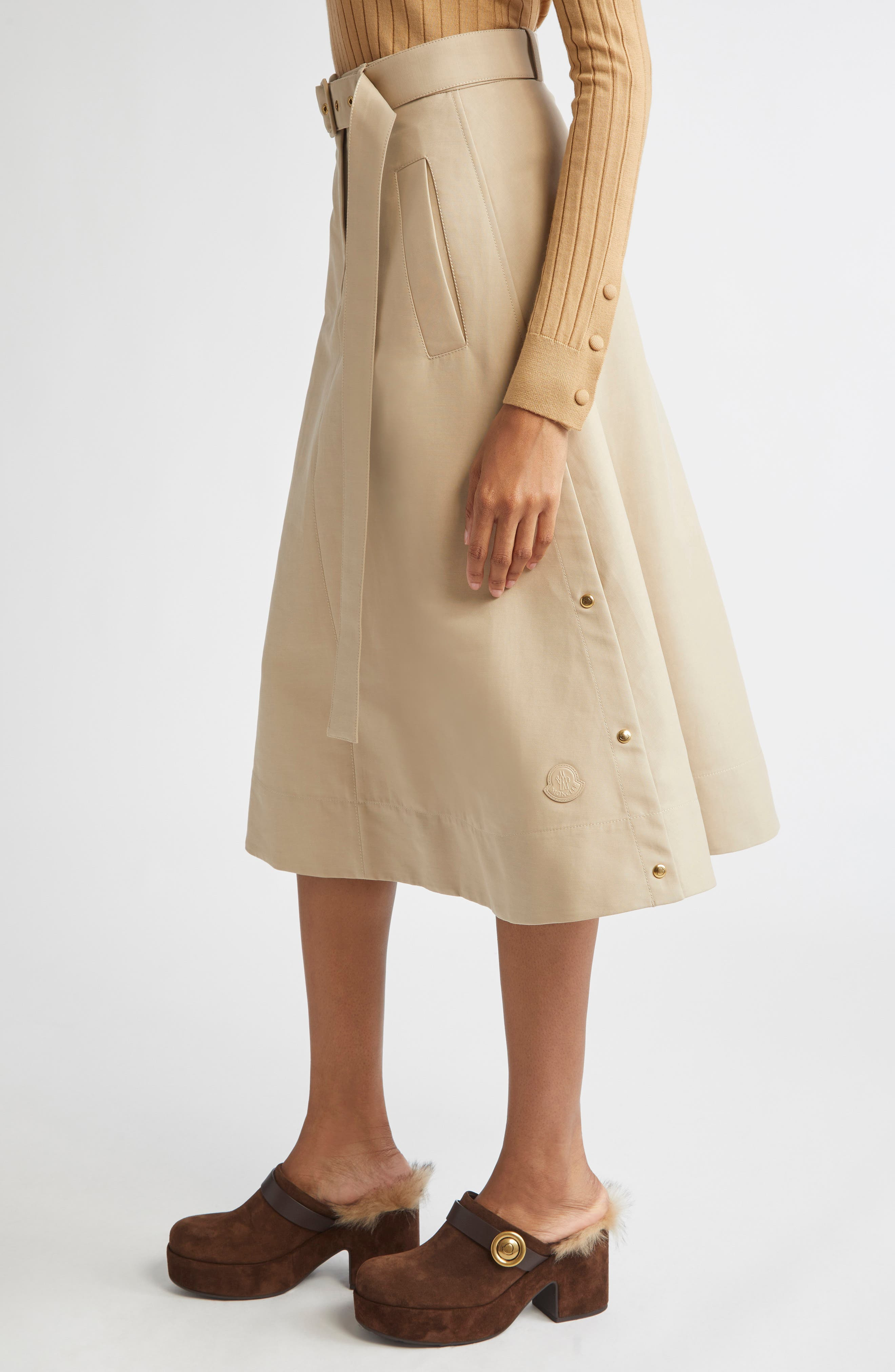 Moncler Belted A-Line Skirt in Light Mud at Nordstrom - 4