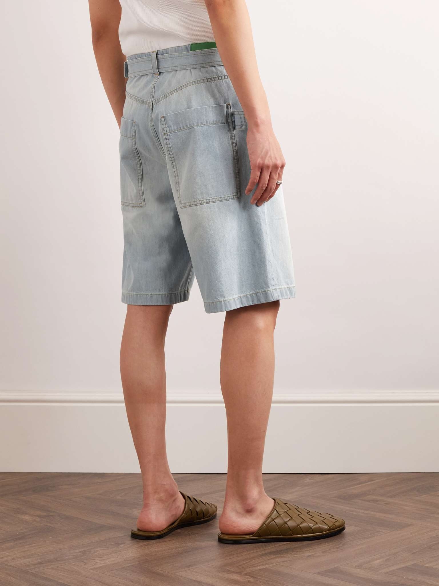 Straight-Leg Belted Denim Shorts - 4