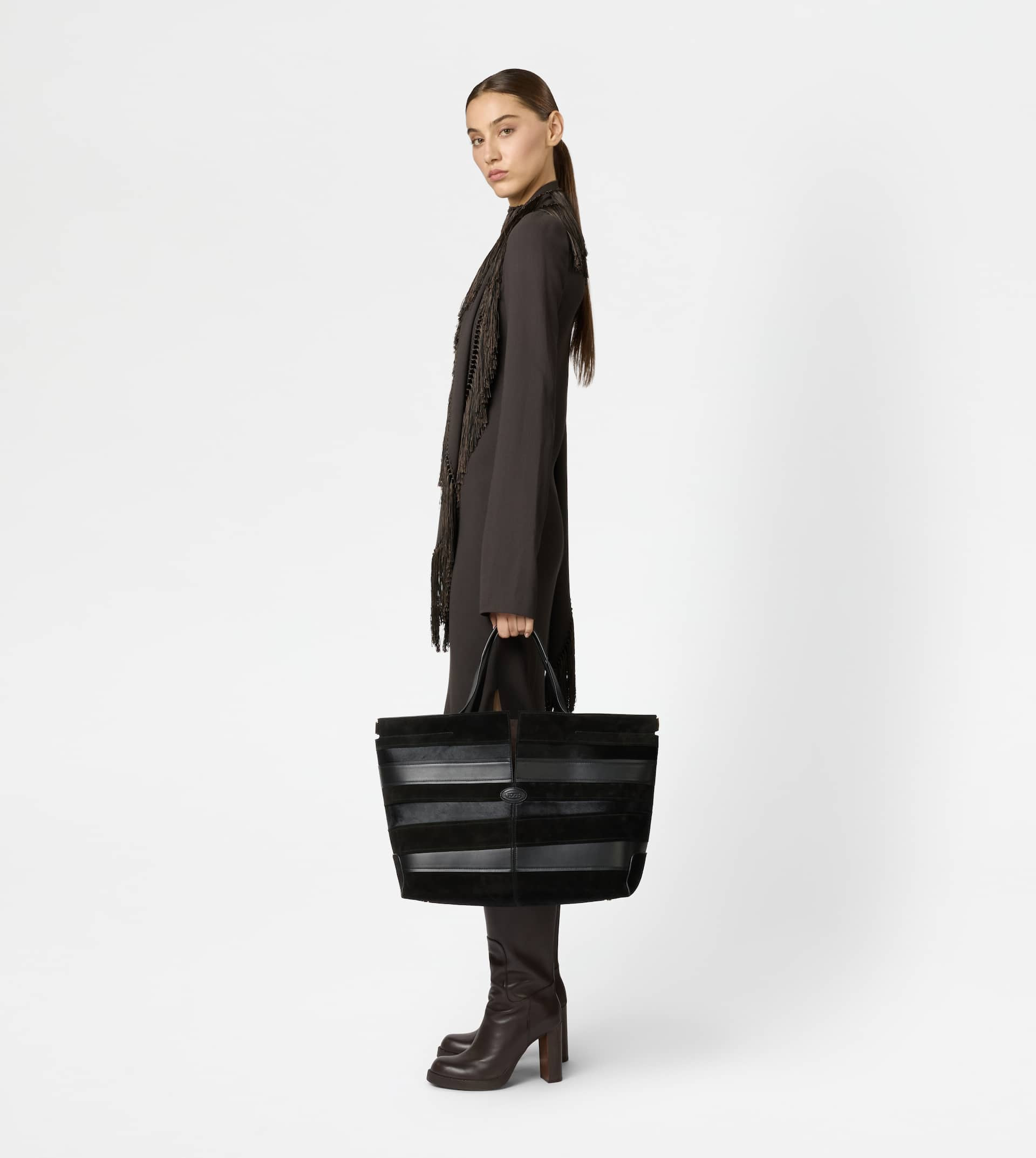 TOD'S DI BAG FOLIO IN SMOOTH LEATHER AND SUEDE MEDIUM - BLACK - 8