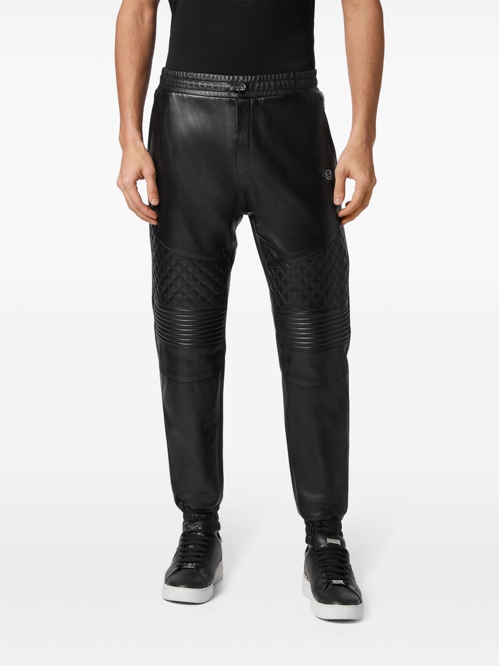 leather quilted jogging trousers - 3