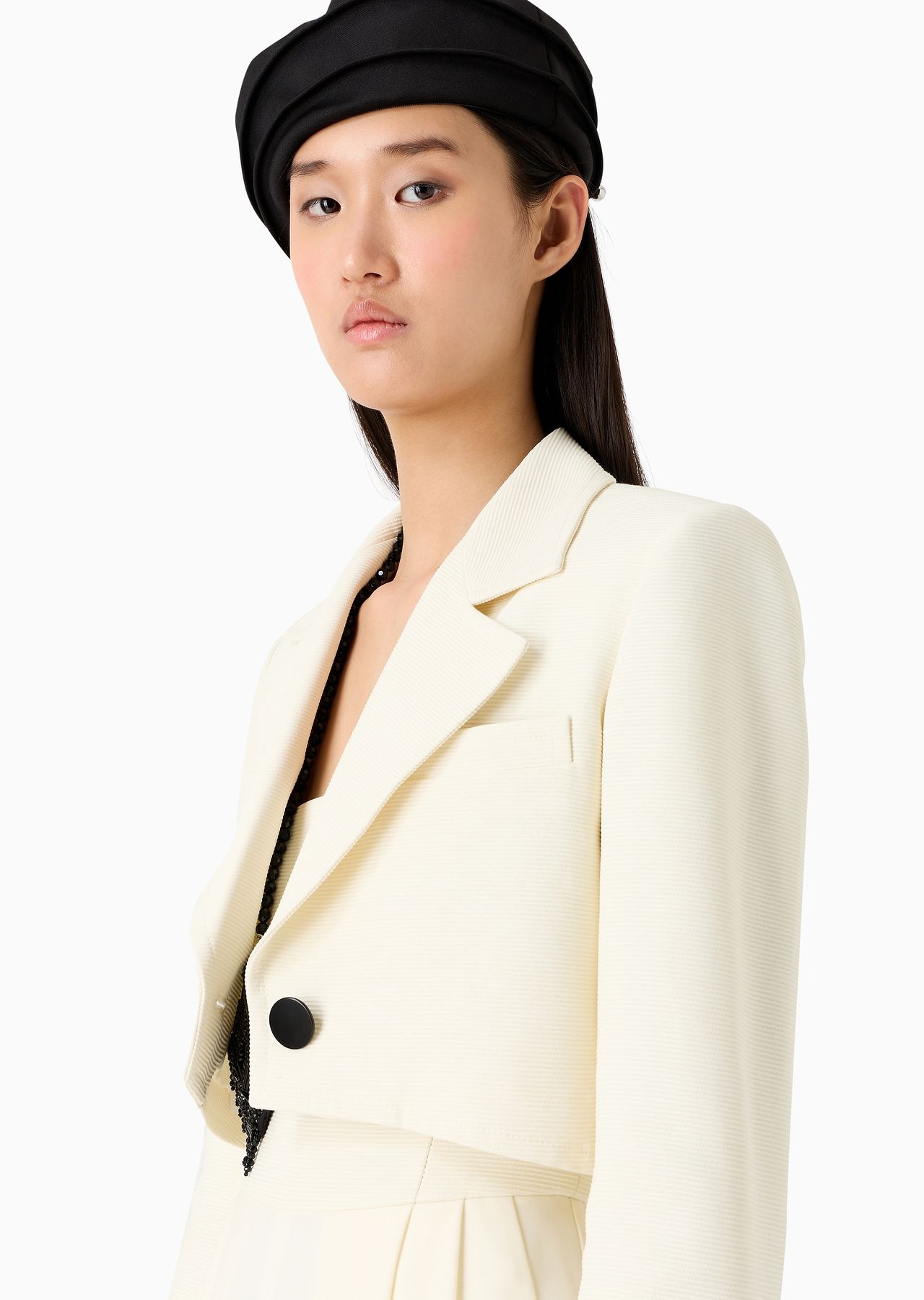 Cropped jacket with lapels in technical faille - 5