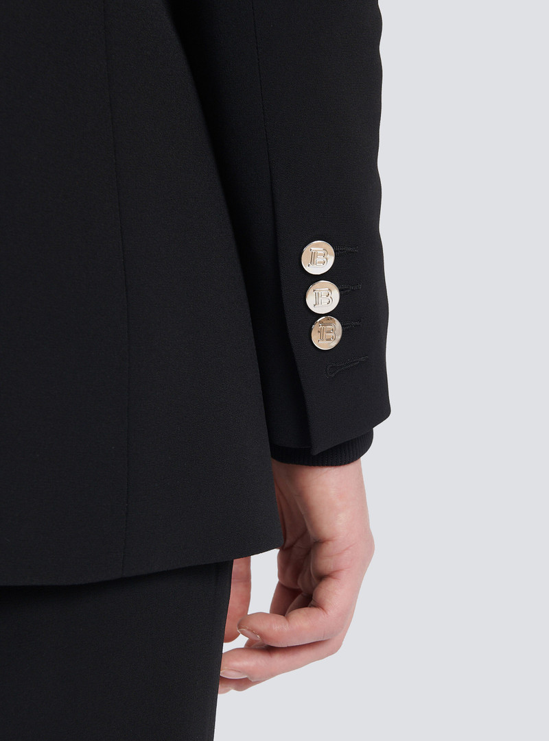 Crepe blazer with double-breasted silver-tone buttoned fastening and Balmain monogram collar 8