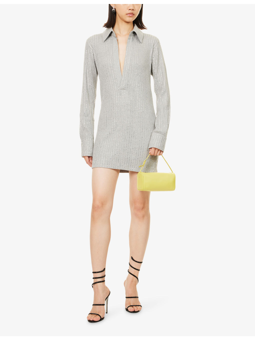 Crystal-Embellished Polo-Collar Cotton Mini Jumper Dress - 2