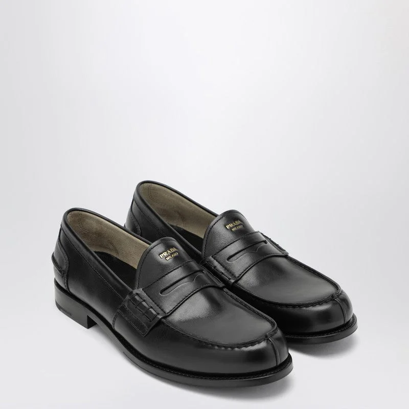 Prada Black Brushed Leather Loafers Men - 1