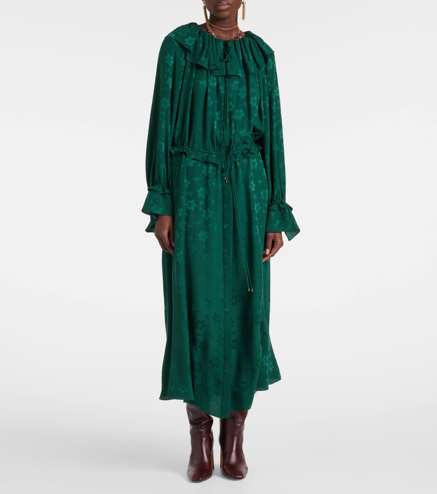 Ruffled floral silk jacquard midi dress - 6