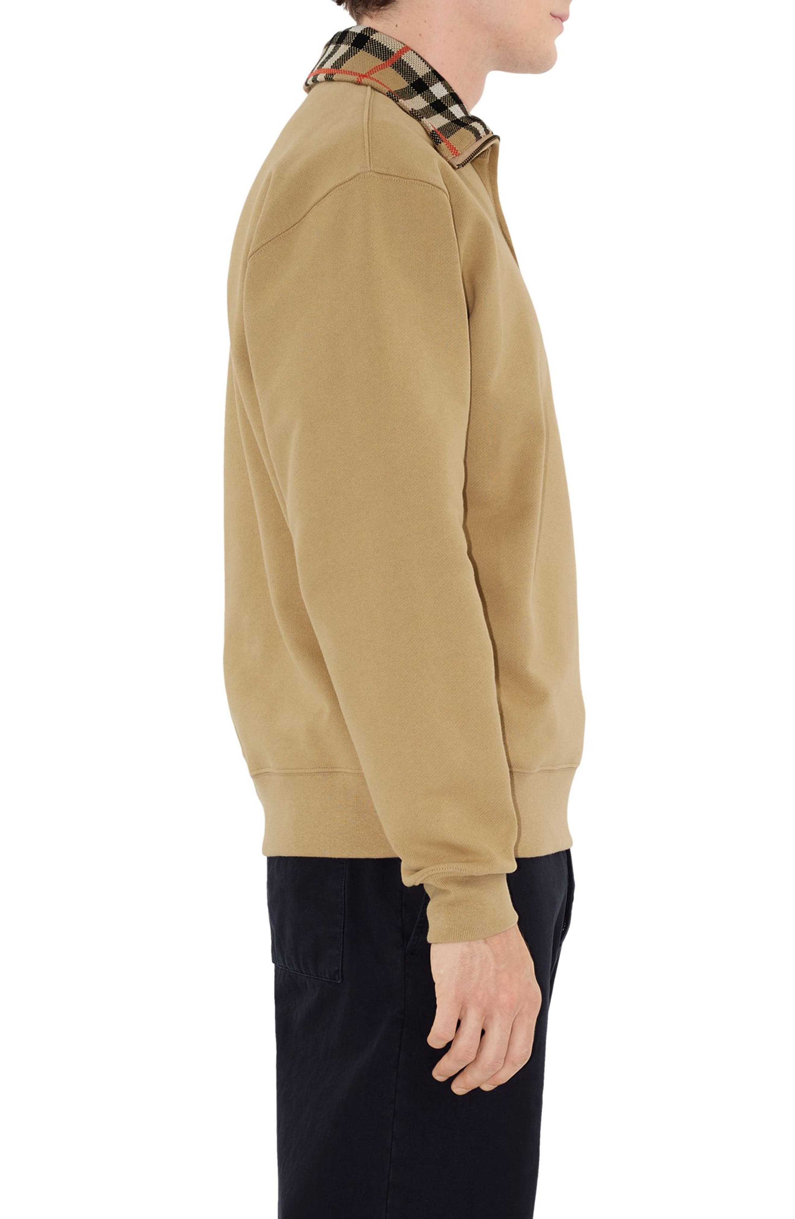 burberry EKD Stamp Check Trim French Terry Half Zip Sweatshirt in Flax at Nordstrom - 3