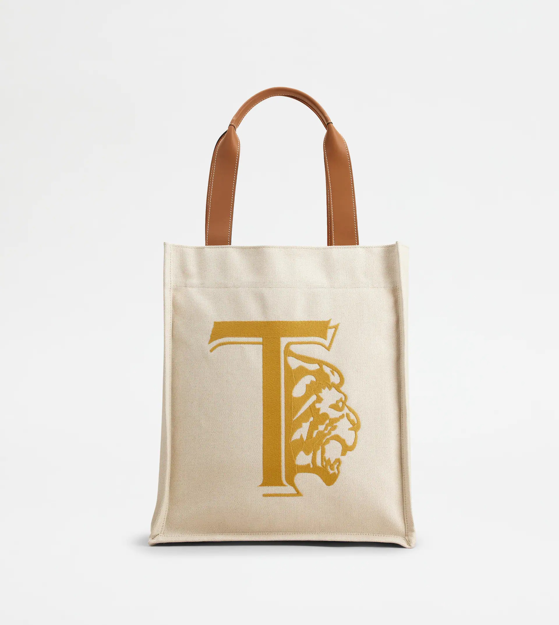 TOTE SHOPPING BAG IN CANVAS MEDIUM - BROWN, BEIGE - 1