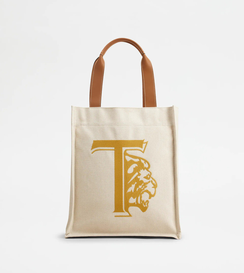 TOTE SHOPPING BAG IN CANVAS MEDIUM - BROWN, BEIGE 1
