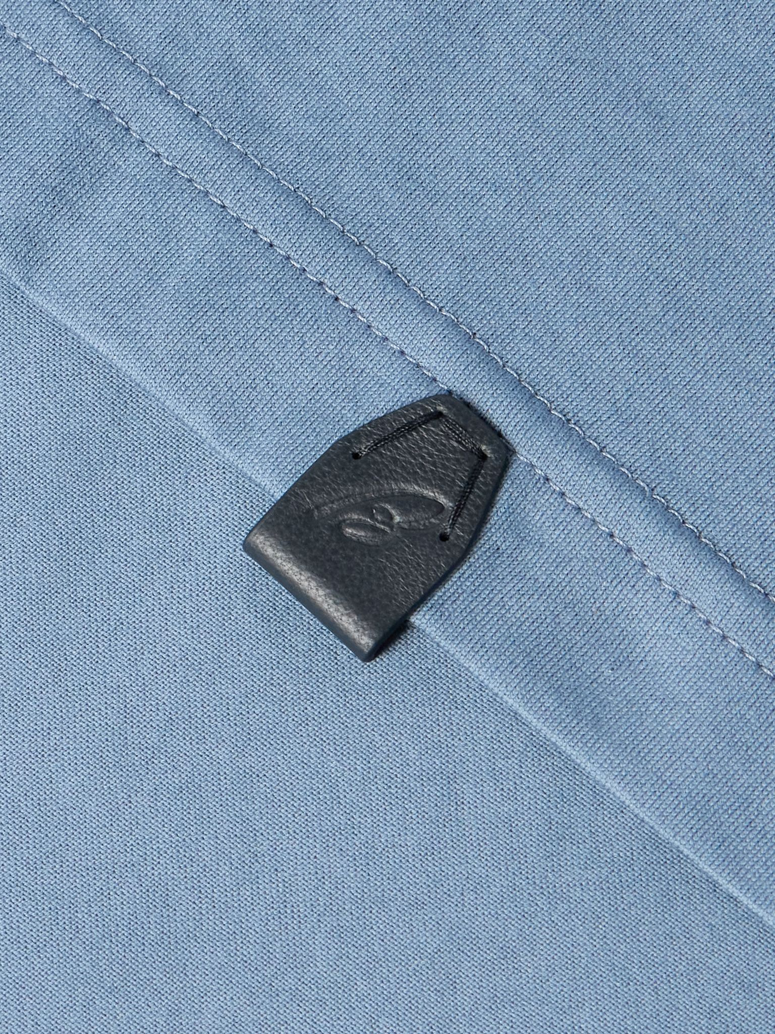 Leather-Trimmed Cotton-Jersey T-Shirt Blue - 4
