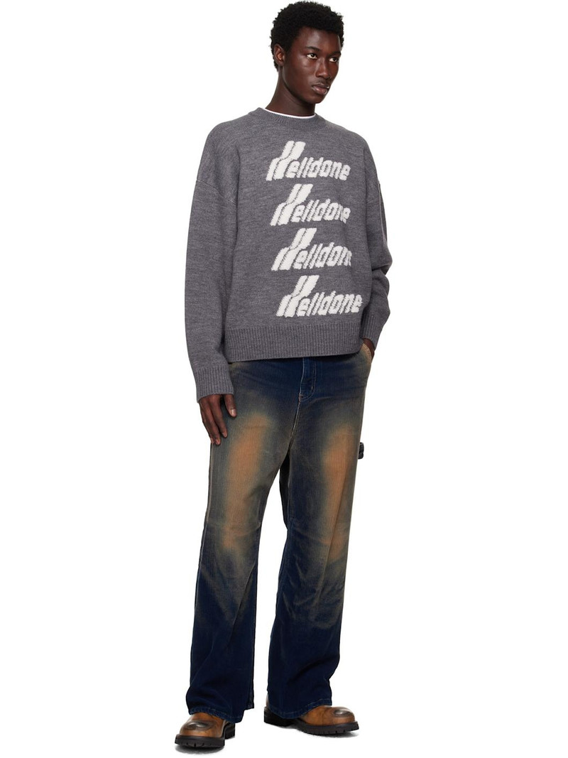 We11done Gray Logo Pile Knit Sweater outlook