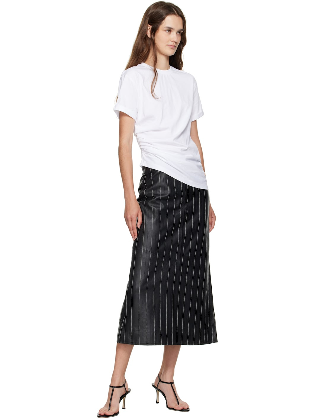 Black Kick Detail Leather Midi Skirt - 4