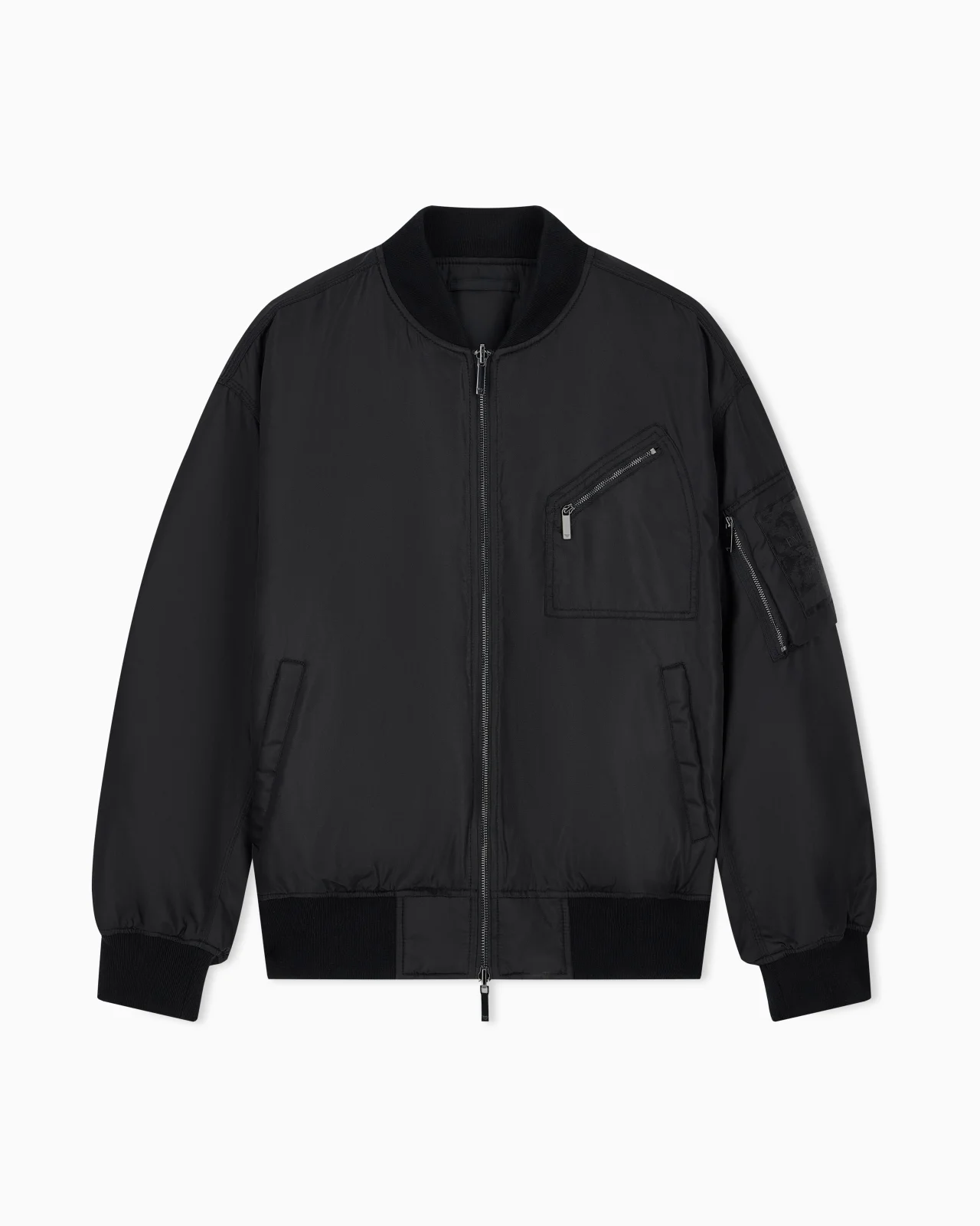 BLOUSON JACKET WITH RIBBED TRIMS AND ZIPPERED SLEEVE POCKET - 1