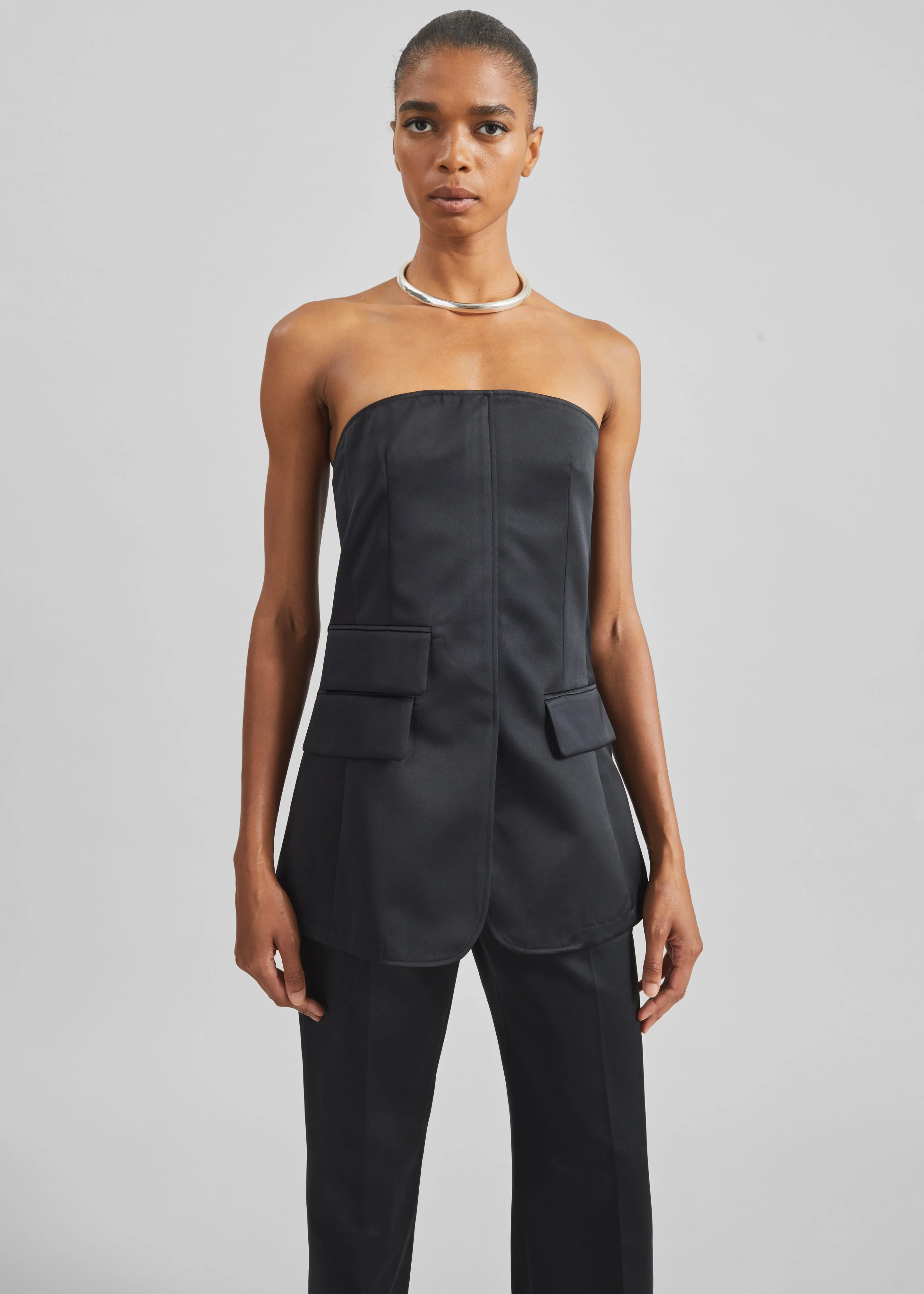 Luma Satin Bustier - Black - 1