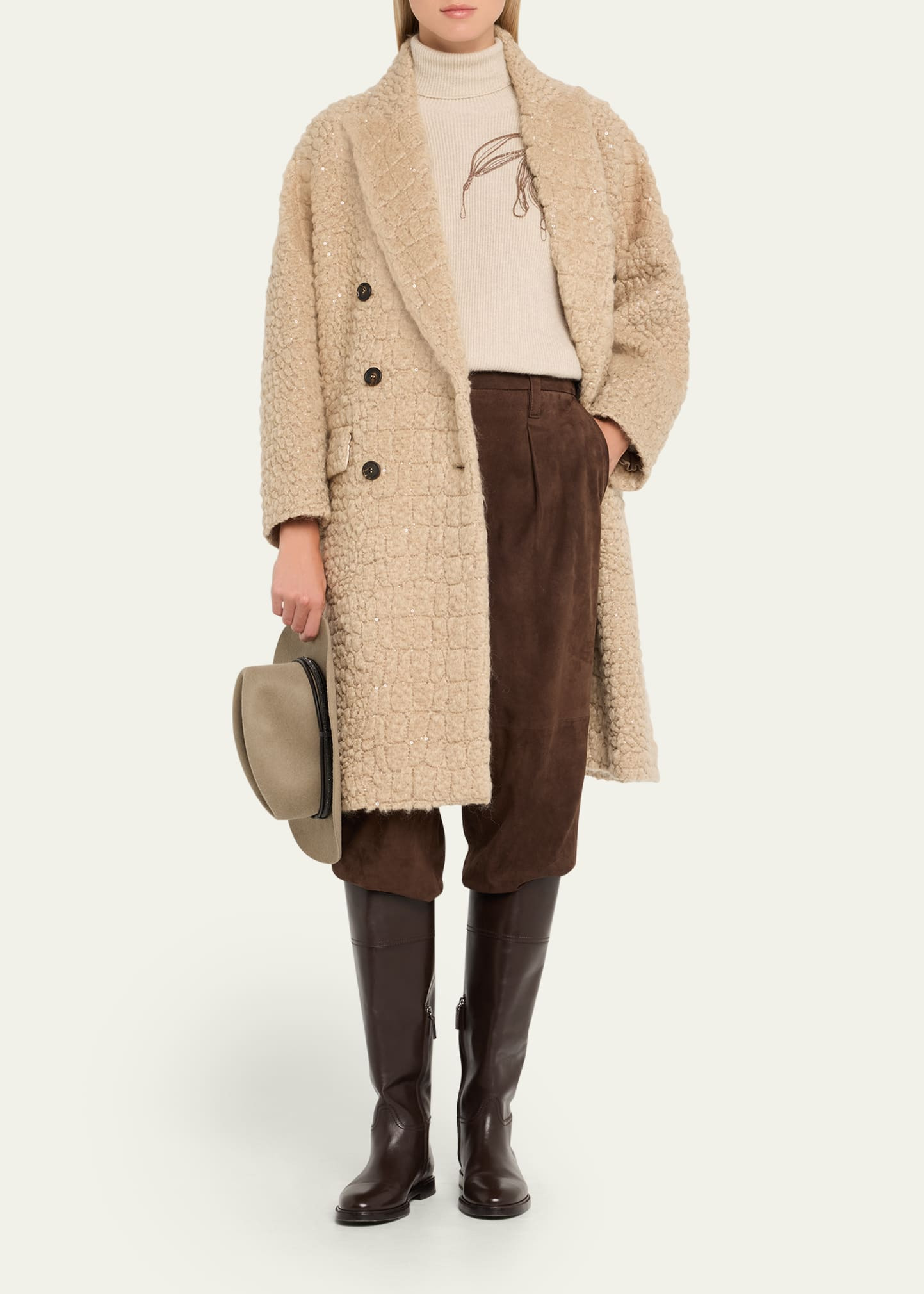 Paillette Crocco-Effect Mohair Double-Breasted Overcoat - 2