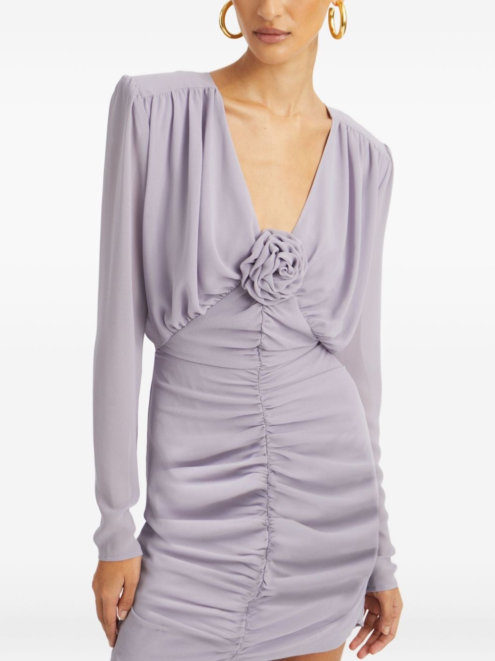 gathered rose-embellished mini dress - 4