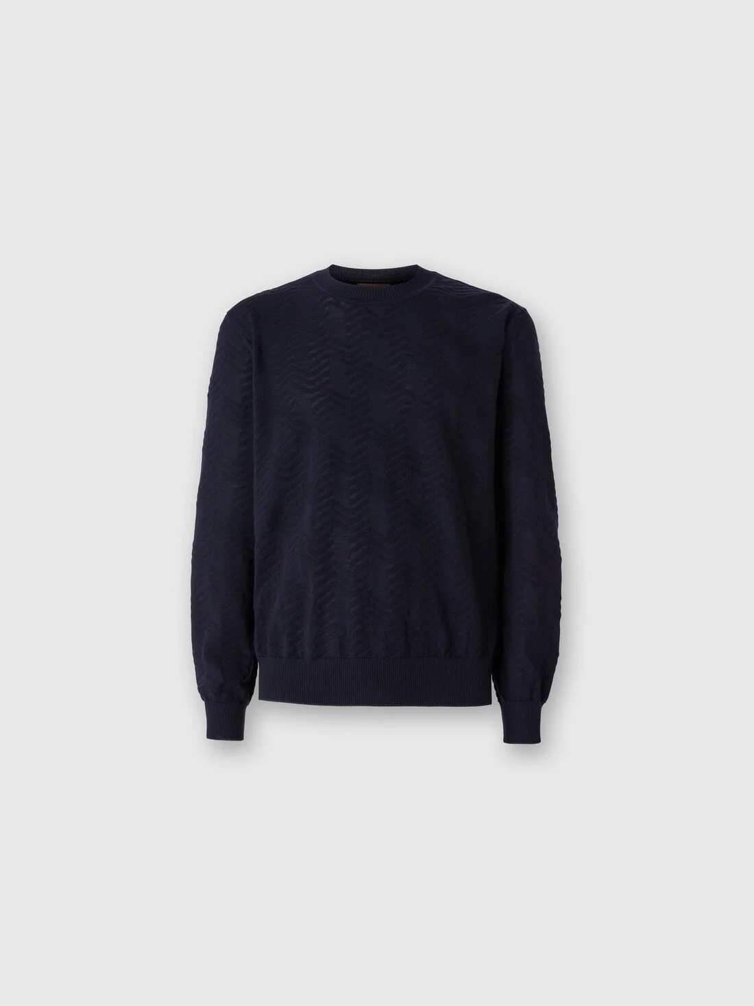 Wool crewneck pullover with tone-on-tone chevron - 1