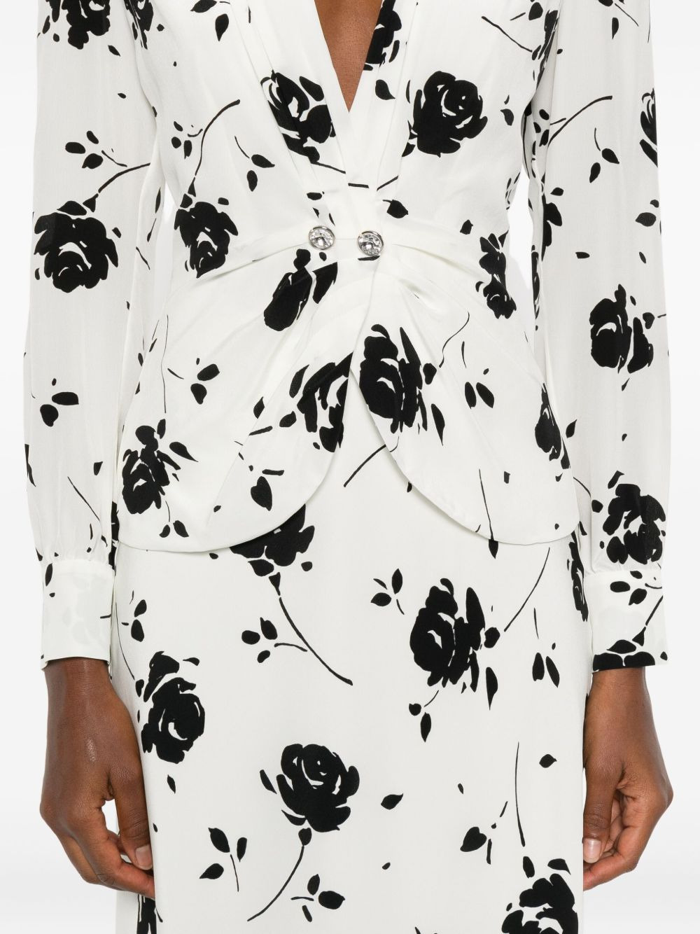 rose-print button-detail midi dress - 5