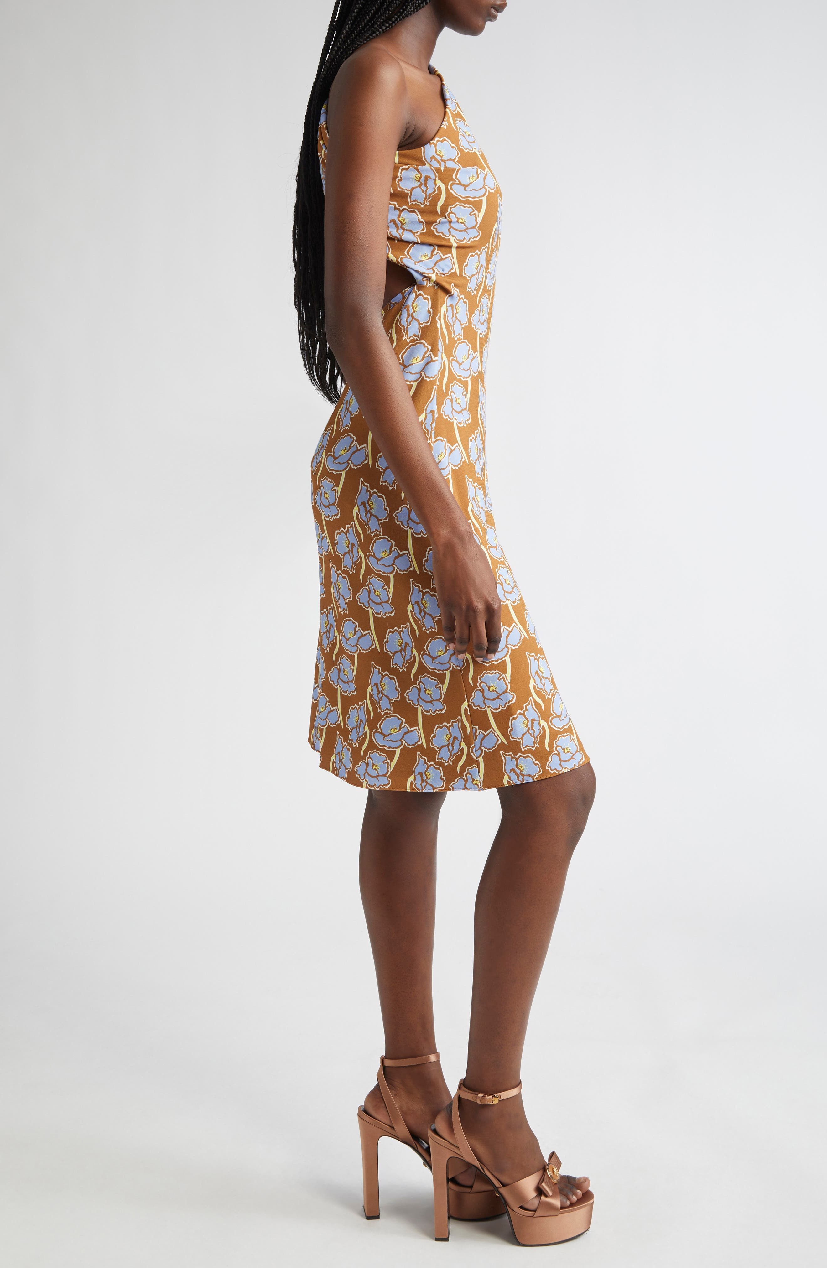 Versace One-Shoulder Stretch Crepe Jersey Cocktail Dress in Tobacco Powder Blue at Nordstrom - 3