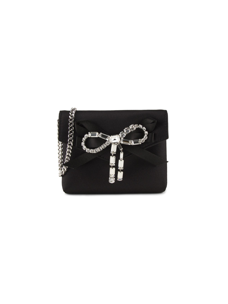 Women's Crystal-Bow Satin Card Case - Black Silver 1
