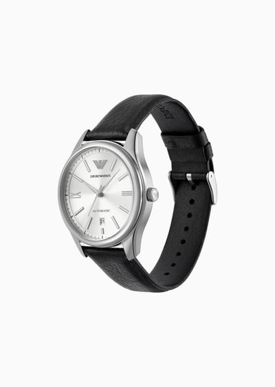 EMPORIO ARMANI Automatic Three-Hand Date Black Leather Watch outlook