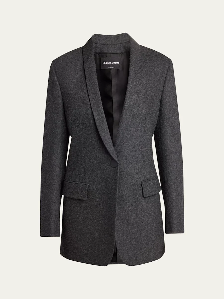 Cashmere Flannel Single-Breasted Blazer - 1