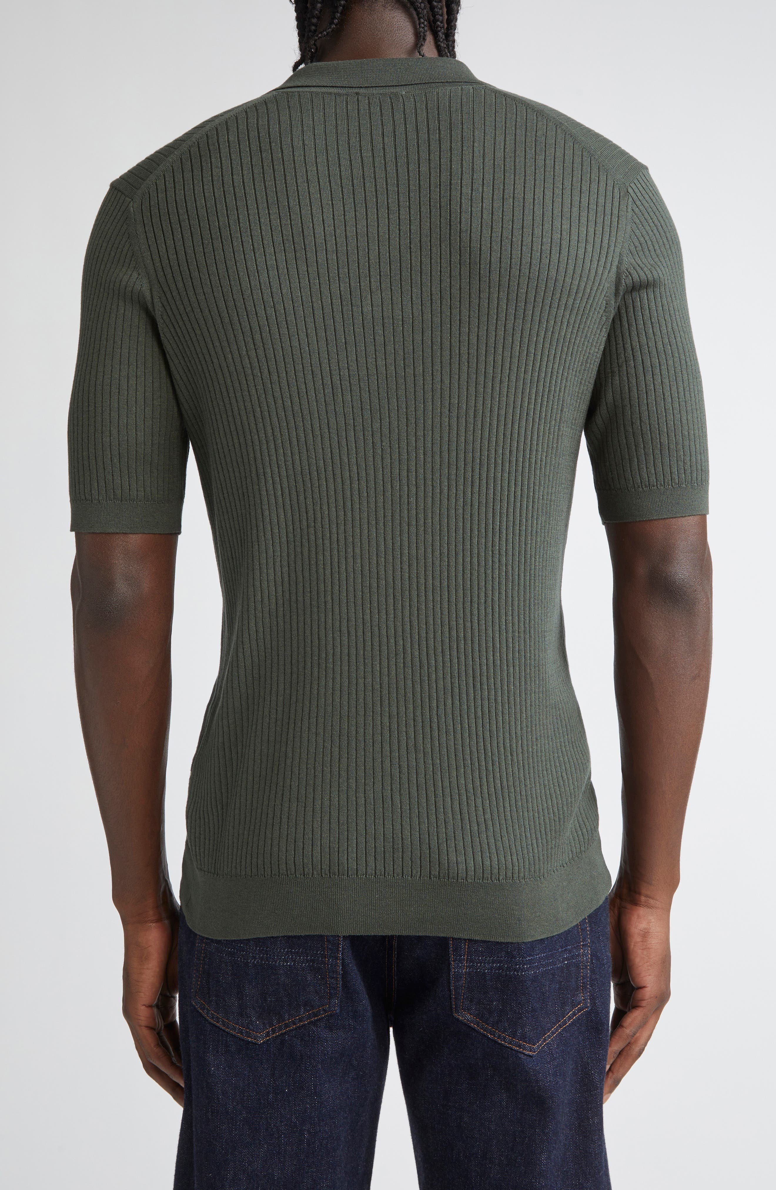 Sunspel Fine Rib Silk & Cotton Polo in Dusk Green at Nordstrom - 2
