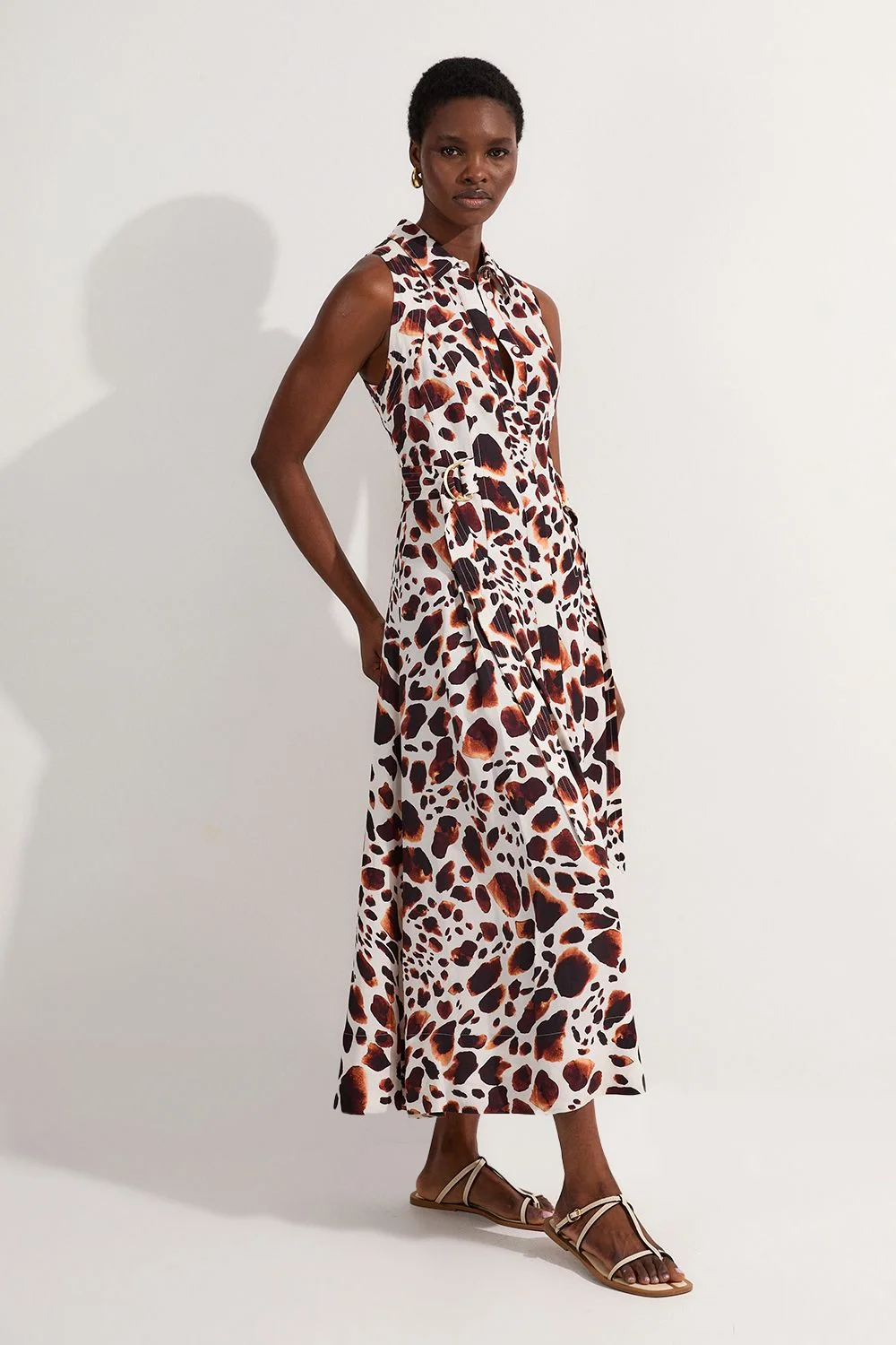 Tall Premium Viscose Linen Topstitch Halter Neck Woven Midi Dress With D Ring Detail - 1