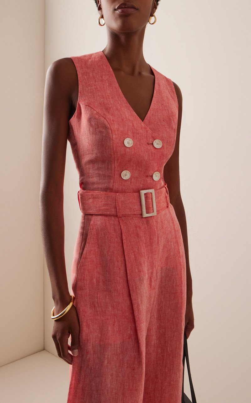 MATTHEW BRUCH Double Breasted Linen Vest coral outlook