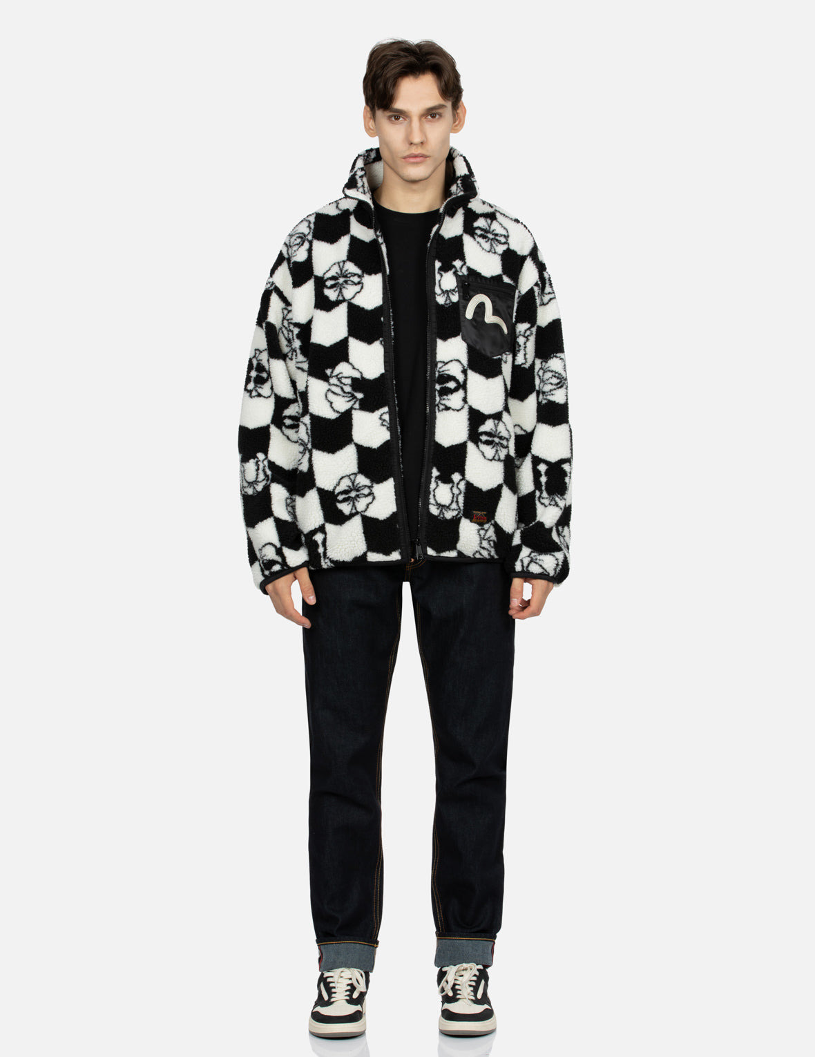 MONOGRAM JACQUARD RELAX FIT ZIPPED SHERPA JACKET - 5