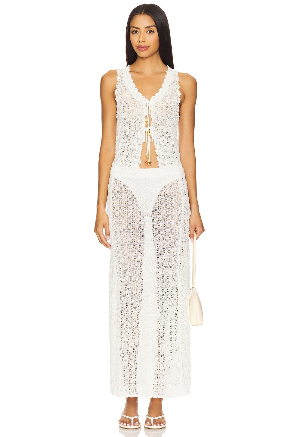 Shiny Pointelle Long Skirt - 5