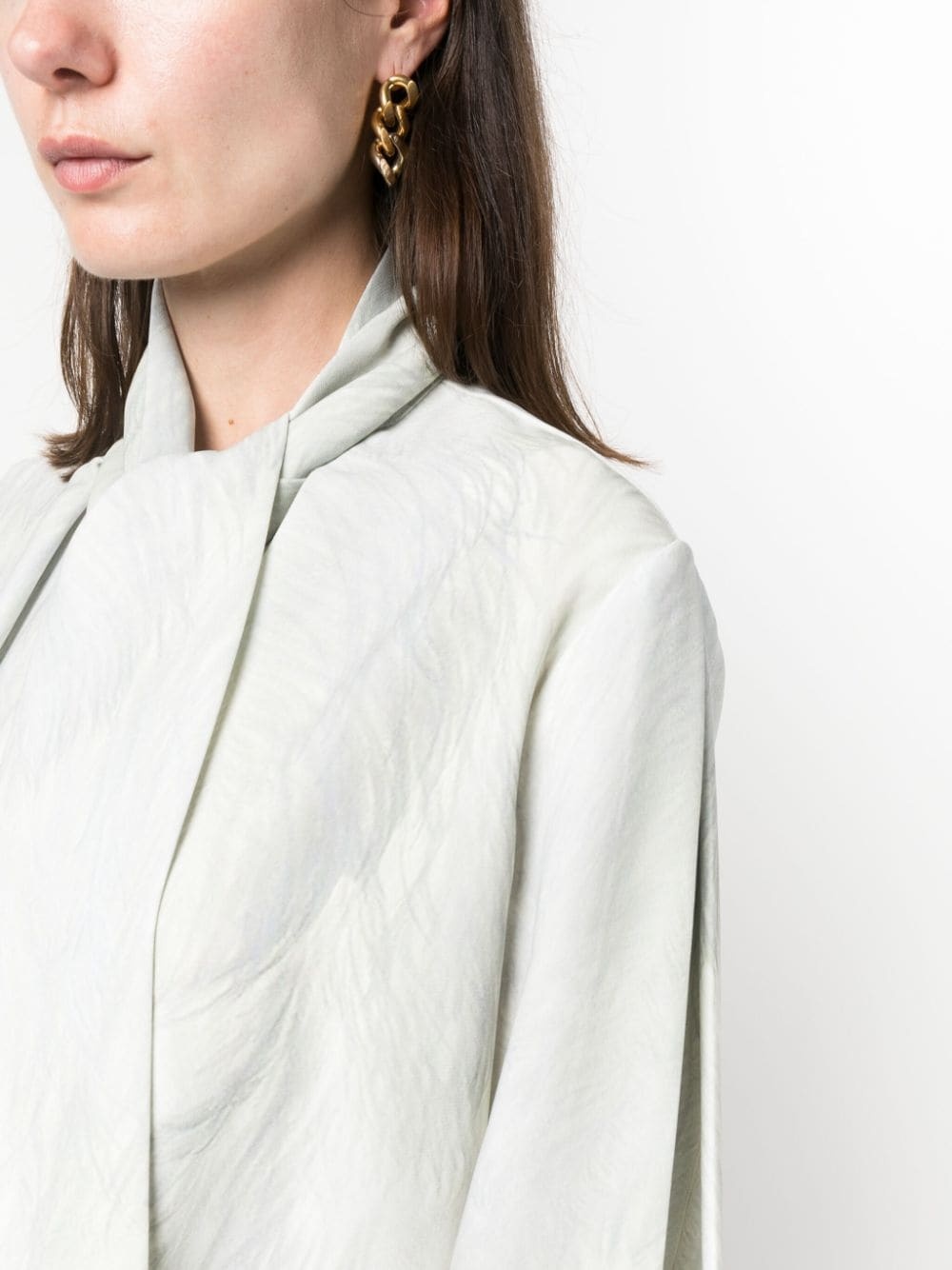 feather-print bow-collar top - 5