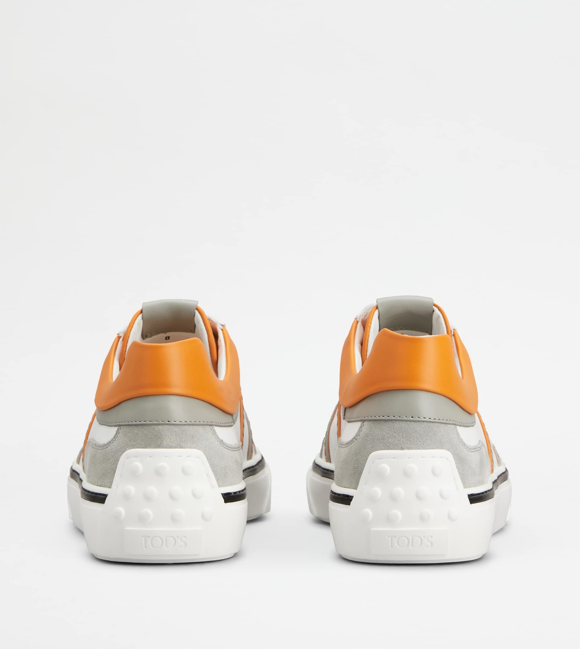 SNEAKERS IN LEATHER - GREY, WHITE, ORANGE - 3