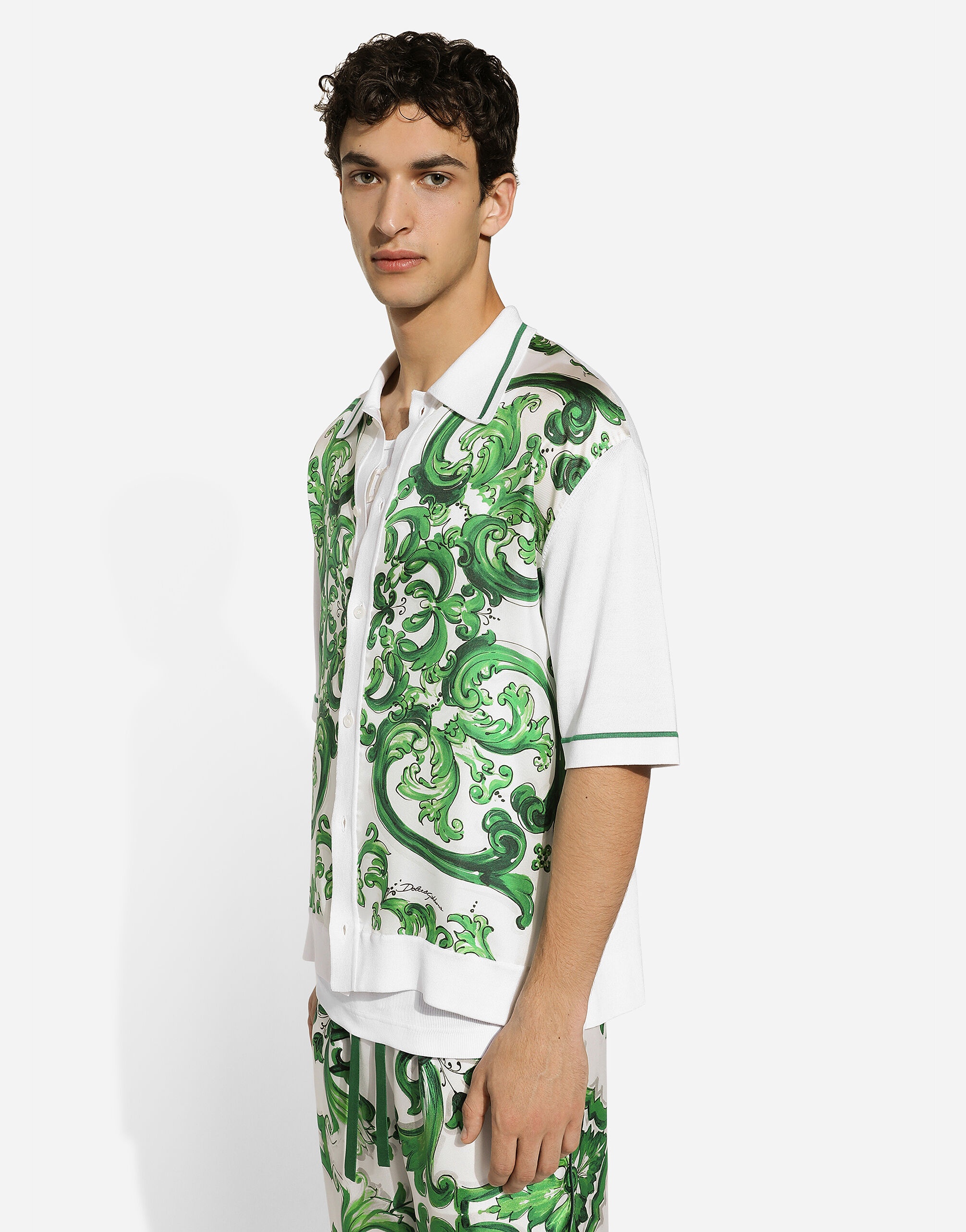 Oversize silk and yarn shirt with majolica print - 6
