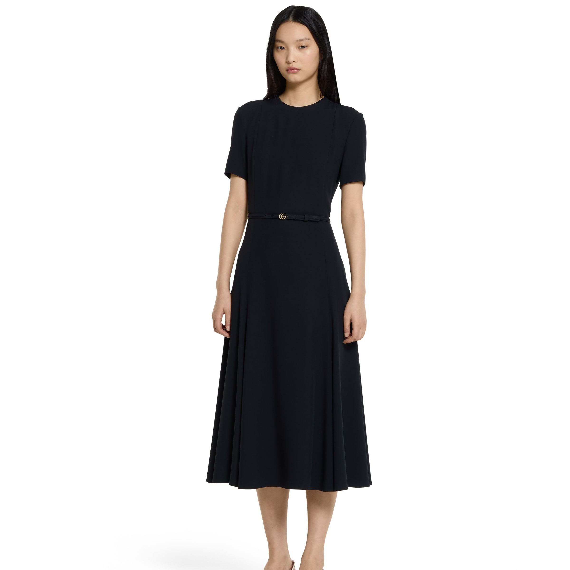 Satin dress with Double G belt - 3