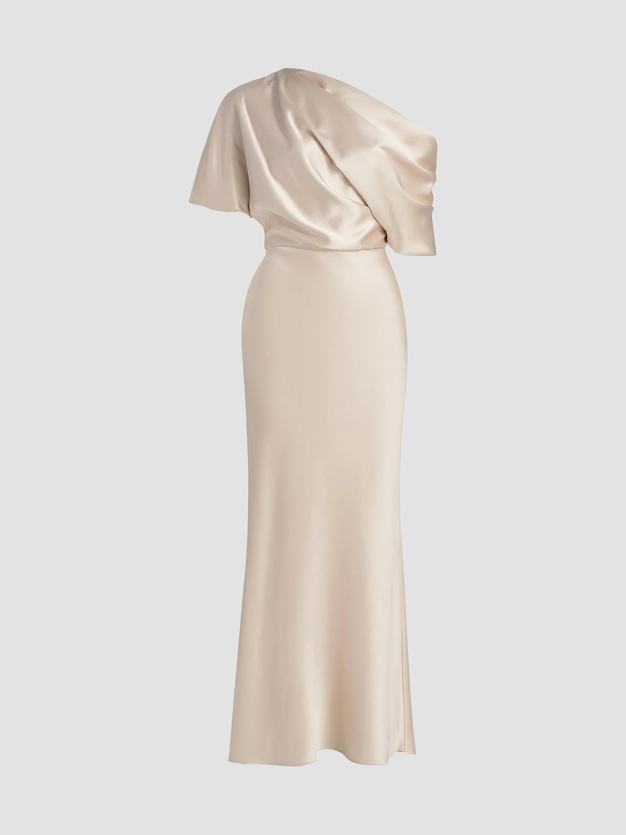 Women's Satin One-Shoulder Gown - Champagne - 1