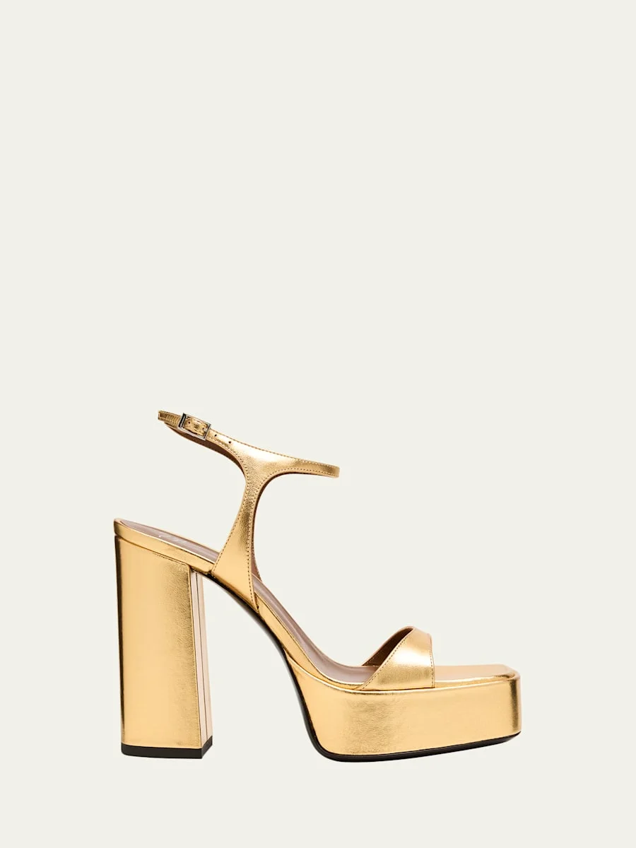 Metallic Leather Block-Heel Platform Sandals - 1