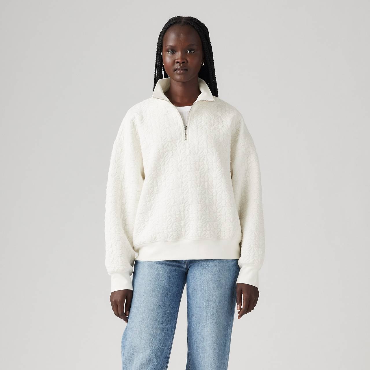 1/4 ZIP QUILTED FLEECE SWEATSHIRT - 1