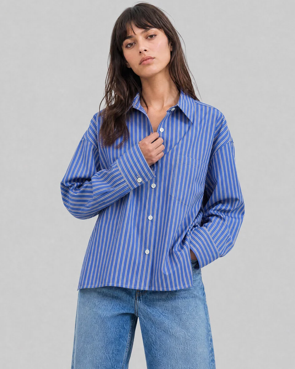 NAVY-STRIPED COTTON SHIRT - 1