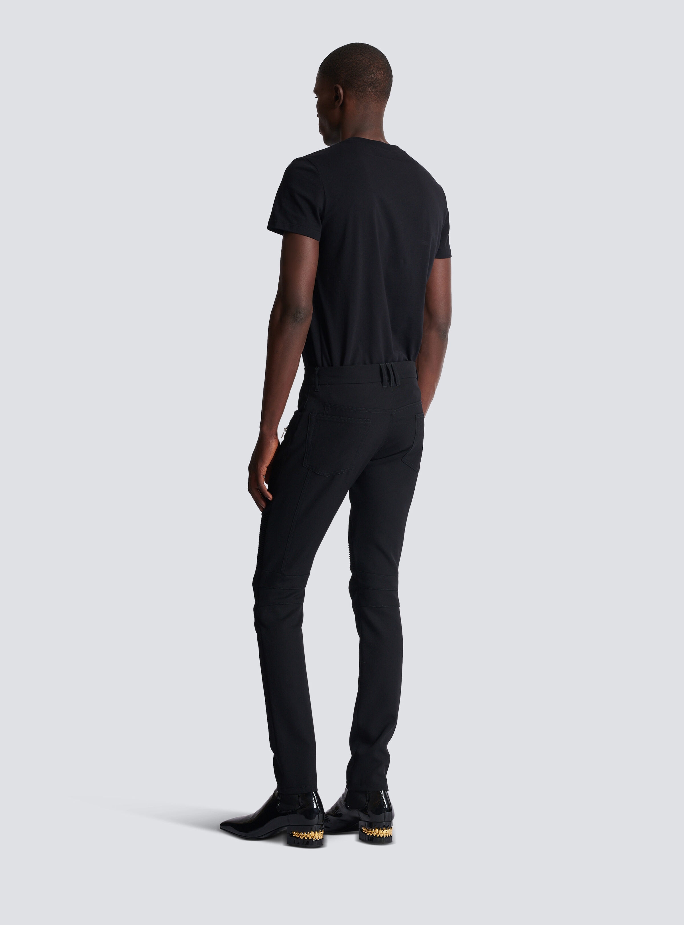 Tailored biker trousers in stretch grain de poudre - 4